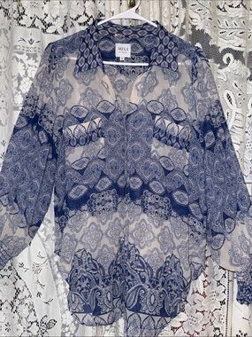 Misa Los Angeles Navy Paisley Sheer Button-Front Blouse